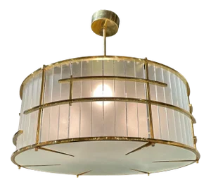 Modern Frosted Murano Glass and Brass Chandelier