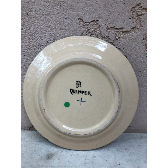 French Country French Faience Plate Quimper, Circa 1920 For Sale - Image 3 of 5