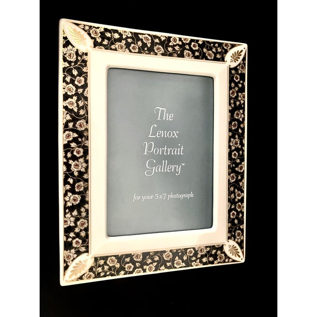 Ceramic Vintage Lenox “Dynasty” 5 X 7 Portrait Gallery Fine Porcelain Picture Frame Traditional Floral & Gold Leaf Design. For Sale - Image 7 of 15