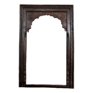 Vintage Dark Wood Arch Indian Doorway Carved Wooden Cusped Archway For Sale