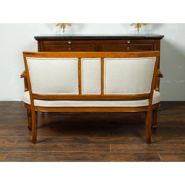 Italian 19th Century Carved Walnut Upholstered Settee with Scrolling Arms For Sale - Image 4 of 9