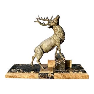 Antique French Bronze Elk Sculpture: "Wounded Deer" by George Omerth For Sale