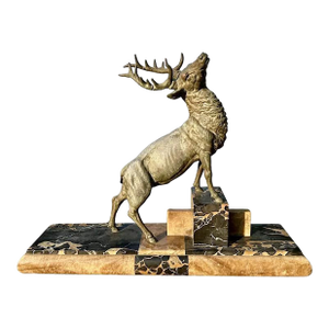Antique French Bronze Elk Sculpture: "Wounded Deer" by George Omerth