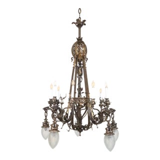 Antique Neo Rococo Cast Bronze Chandelier - Restored For Sale