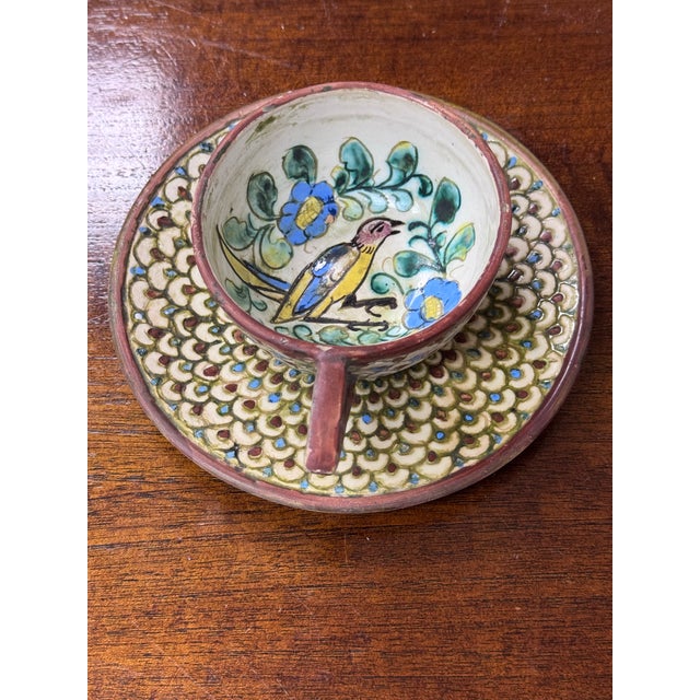 Italian Hand Painted Teacup on Saucer For Sale - Image 4 of 12