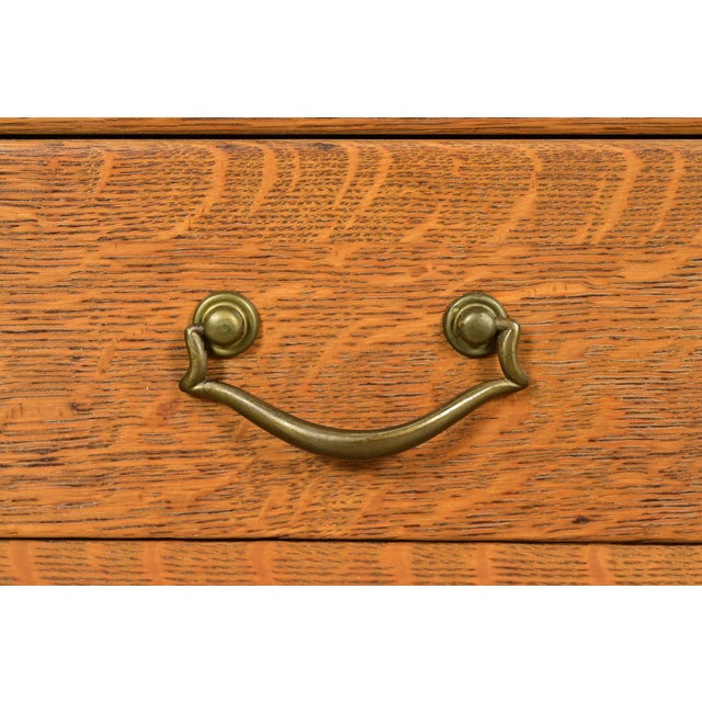 Wood R. J. Horner Style Antique American Empire Carved Tiger Oak Double Bookcase Cabinet With Leaded Glass Doors, Circa 1890s For Sale - Image 7 of 14