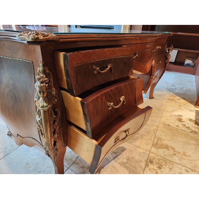 French Louis XV Rococo Bombe Inlay Burlwood Parquetry Office Desk ...