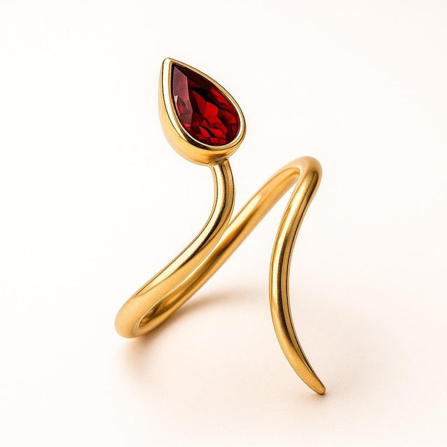 Not Yet Made - Made To Order Pear Garnet Opend Ended 14k Gold Ring, Size 6.75 For Sale - Image 5 of 5