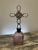 Gothic Handmade Crystal Cross Assemblage Sculpture on Pink Glass Bottle For Sale - Image 3 of 7