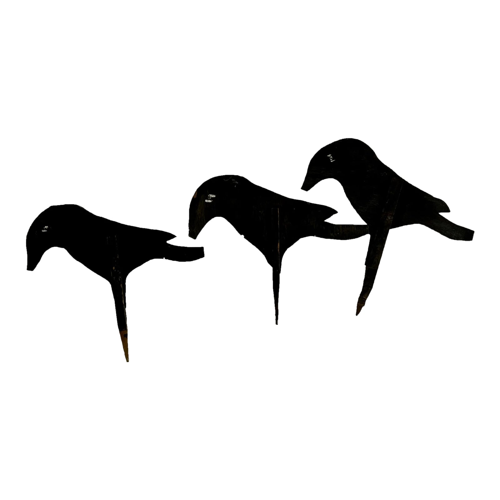Set of 3 Vintage Primitive Hand Made Wooden Yard Crows for Wall Decor ...