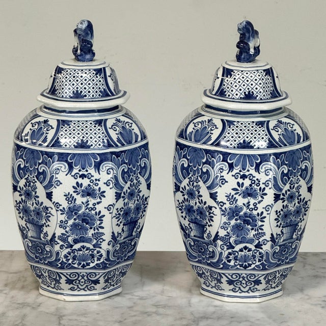 Ceramic 19th Century Boch Hand-Painted Blue & White Delft Garniture Set For Sale - Image 7 of 18