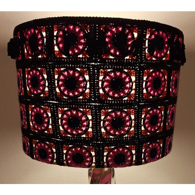 Glass Belgian Pink Crystal Glass Table Base from Val St Lambert with Handmade Fabric Shade from Lamplove, 1970s For Sale - Image 7 of 11