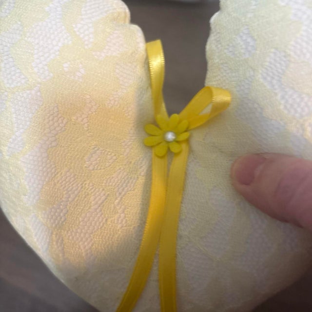 Contemporary Yellow Lace Hearts Pack of 2 Handmade For Sale - Image 3 of 12