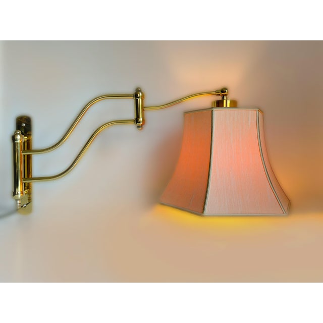 Mid-Century Brass Wall Light with Adjustable Swing Arm and Off-White Lampshade For Sale - Image 13 of 13