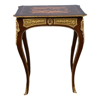 French Louis XV Revival Marquetry Side Tables with Inlay, Set of 2 For Sale