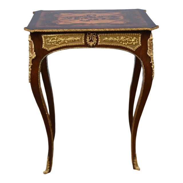 French Louis XV Revival Marquetry Side Tables with Inlay, Set of 2 For Sale