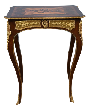 French Louis XV Revival Marquetry Side Tables with Inlay, Set of 2
