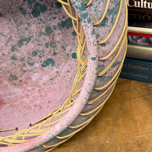 Ceramic Late 20th Century Large Pink and Blue Pastel Ceramic Bowl with Woven Design For Sale - Image 7 of 12