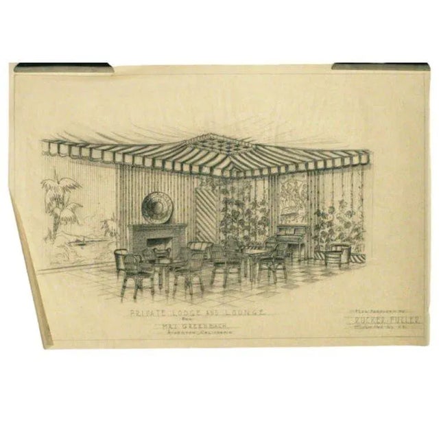 Original 1955 "Private Lodge & Lounge" hand drawn Architectural artwork Rendering prepared by Rucker Fuller by artist Tom...