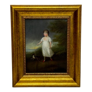 Historical Oil Painting Portrait of Louisa Cooke and “Mr. Quiz”: Home Before Trafalgar British Provincial School, in the Manner of George Romney For Sale