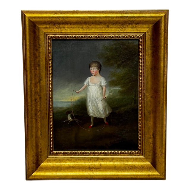 Historical Oil Painting Portrait of Louisa Cooke and “Mr. Quiz”: Home Before Trafalgar British Provincial School, in the Manner of George Romney For Sale