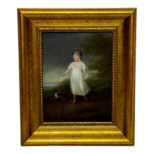 Historical Oil Painting Portrait of Louisa Cooke and “Mr. Quiz”: Home Before Trafalgar British Provincial School, in the Manner of George Romney