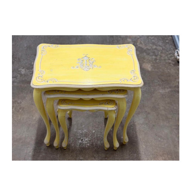Yellow Vintage Yellow French Nesting Wood Side Tables - Set of 3 For Sale - Image 8 of 9