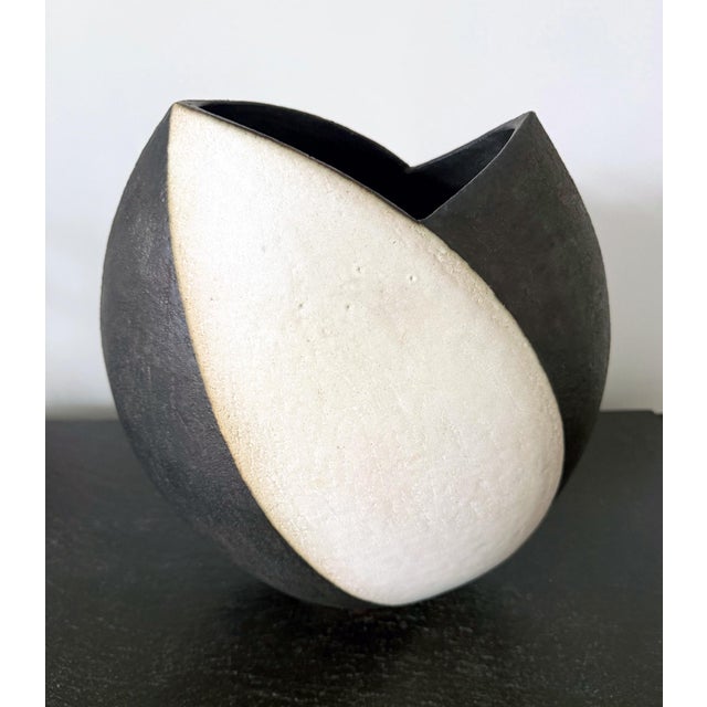 Black Large Ceramic Vase with Black and White Glaze by John Ward For Sale - Image 8 of 14