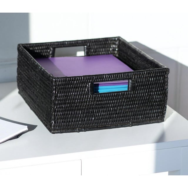 Artifacts Rattan Rectangular Basket with Cutout Handles in Tudor Black - 14" For Sale - Image 9 of 10