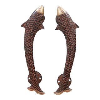 Brass Fish Door Handles, a Pair For Sale