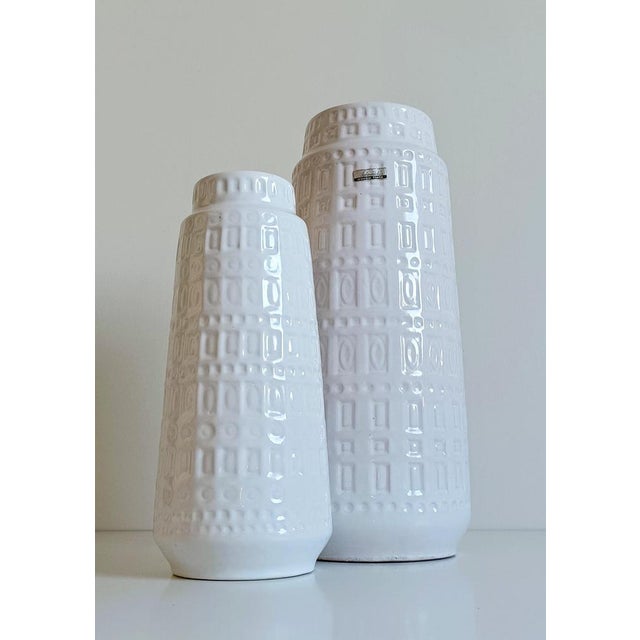 Mid-Century Modern West German White Glazed Ceramic Vases by Scheurich, 1950s, Set of 2 For Sale - Image 11 of 17