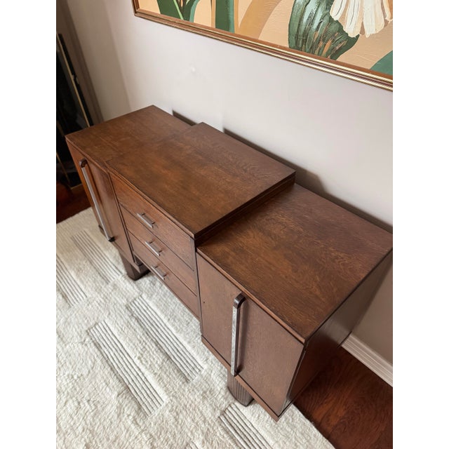 Antique Art Deco Oak Credenza Sideboard / Stepped Buffet Cabinet For Sale In Houston - Image 6 of 17