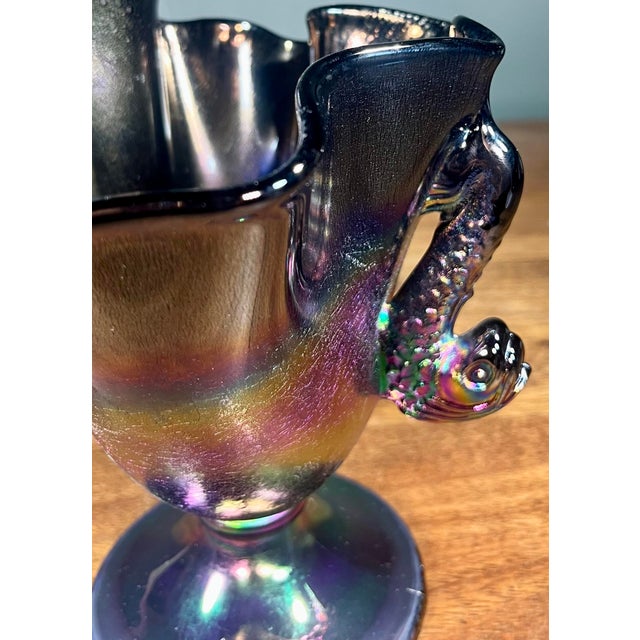 Fenton Twin Dolphin Handled Iridescent Art Glass Vase For Sale In Orlando - Image 6 of 11
