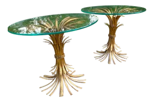 Vintage Hollywood Regency Sheaf of Wheat Side Tables - A Pair