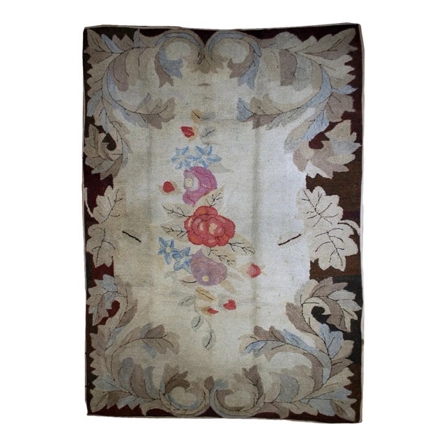 1880s Handmade Antique American Hooked Rug For Sale