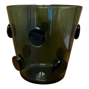 Mid-Century Modern Green Blown Glass Vase With Applied Polka Dot Roundels and Rough Pontil at the Base