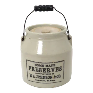 Antique American Boston Massachusetts Stoneware Home Made Preserves Crock With Carry Handle