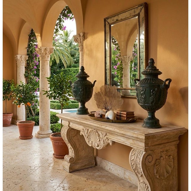 Vintage Cast Iron Urns With Classical Figural Reliefs For Sale - Image 10 of 12