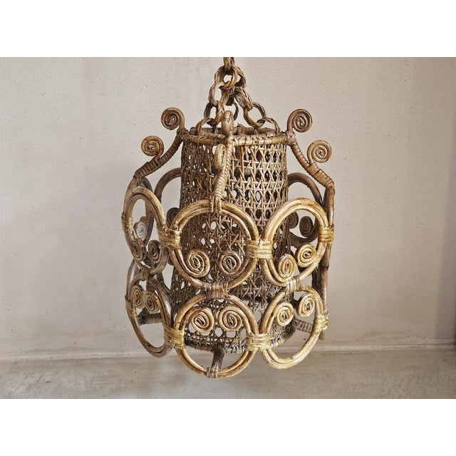 Mid-Century Modern Italian Peacock Style Rattan Pendant Light, 1960s For Sale - Image 3 of 13