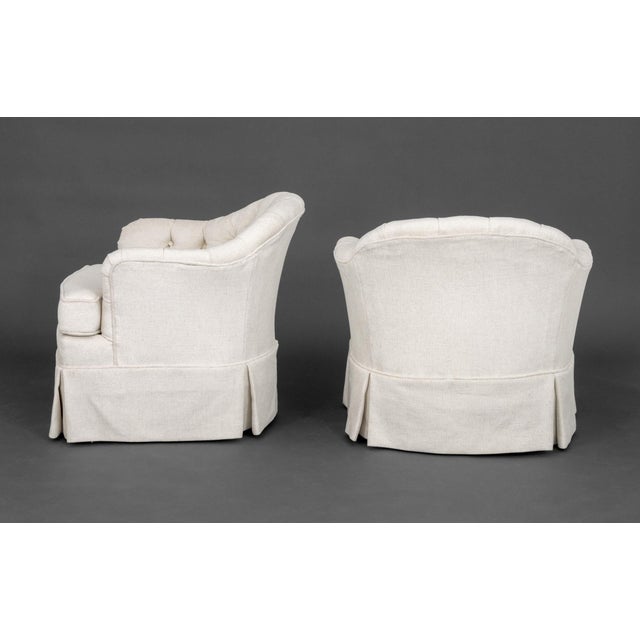 Late 20th Century Tufted White Upholstered Swivel Chairs, Pair For Sale - Image 5 of 5