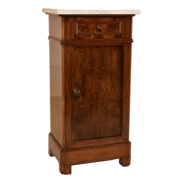 19th Century Walnut Bedside Cabinet With Carrara Marble Top For Sale