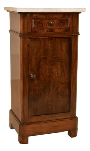 19th Century Walnut Bedside Cabinet With Carrara Marble Top