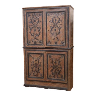 Early 19th Century European Hand Painted Four Door Linen Press, Armoire For Sale