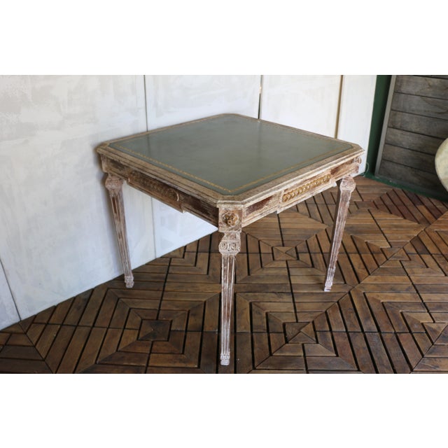 1930s Italian Neoclassical Leather-Top Game Table Set With Four Chairs For Sale - Image 14 of 18