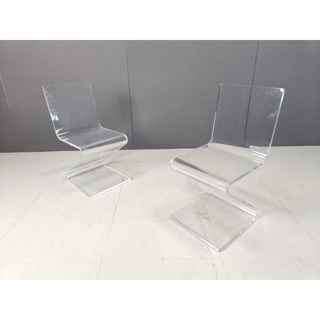 Acrylic Glass Zigzag Dining Chairs, 1980s, Set of 2 For Sale - Image 9 of 10