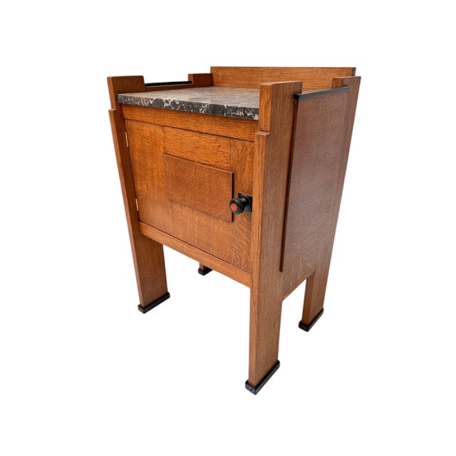 Art Deco Modernist Nightstand in Oak and Marble, 1920s For Sale - Image 12 of 12