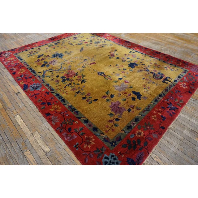 Art Deco 1920s Saffron Yellow Floral Antique Chinese Art Deco Rug 8' 9" X11' 2" Knotted Wool Carpet For Sale - Image 3 of 9