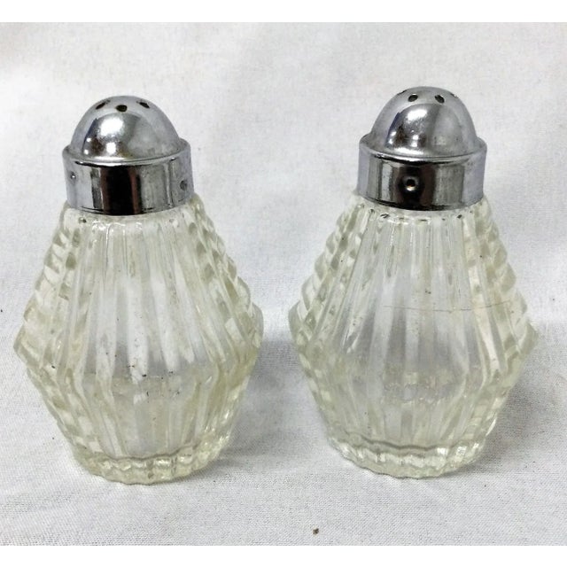 Metal Vintage Mid Century Modern Glass Salt and Pepper Shakers For Sale - Image 7 of 7