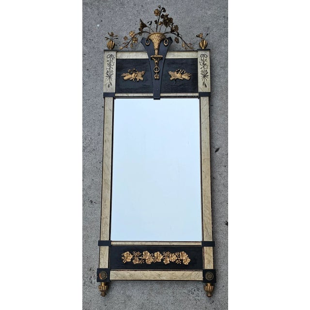 19th Century Continental Gilt Pier Mirror With Flower Basket Crest & Faux Marbleized Pilasters For Sale - Image 12 of 12