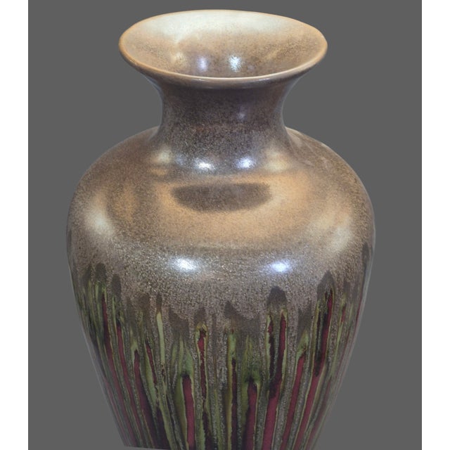Ceramic Vintage Mid-Century Modern Studio Art Drip Glazed Pottery 16'' Tall Vase For Sale - Image 7 of 10